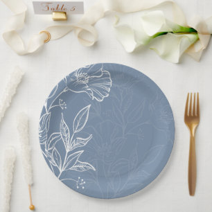 Pratos Redondos de Papel Elegantes com Lírio Azul 