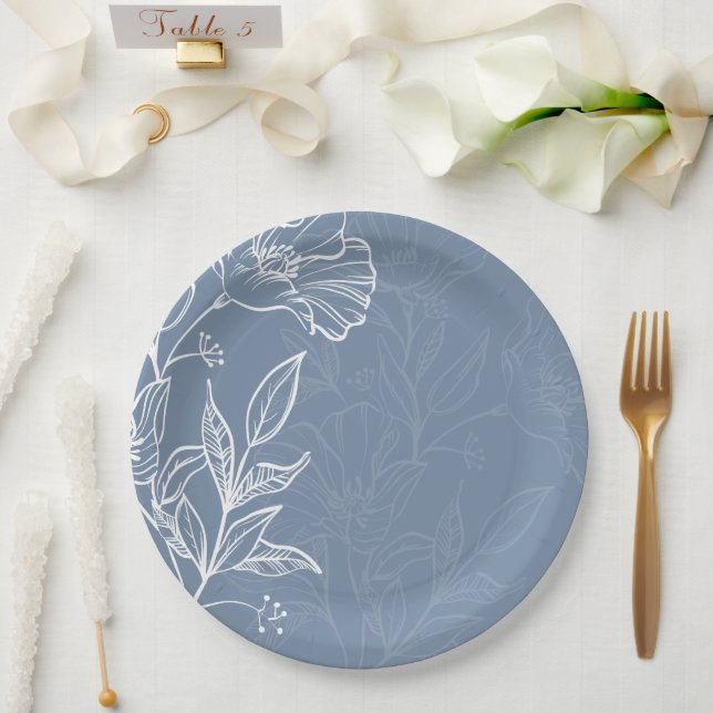 Pratos Redondos de Papel Elegantes com Lírio Azul  (Casamento)