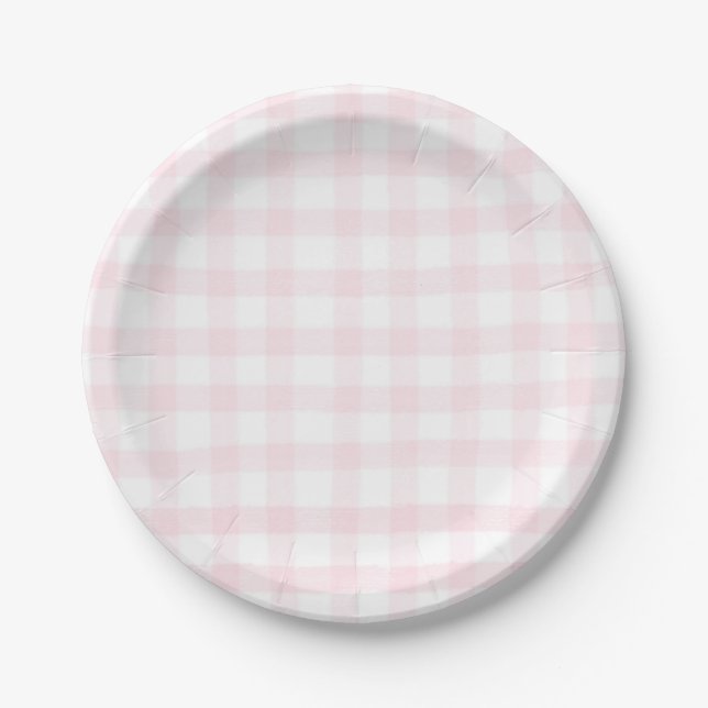 Pratos xadrez simples gingham rosa (Frente)