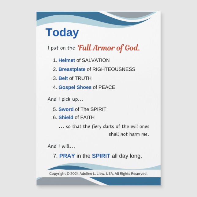 Prayer Magnet - Full Armor of God - 7"x5" (Frente)