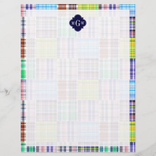 Pré-Pilhas Madras Marinho Quatrefoil Monograma