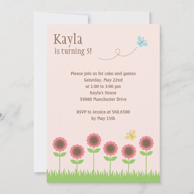 Precioso Blooms Convite de aniversário (Frente)