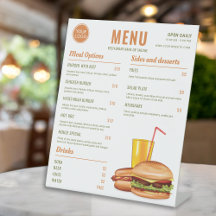 Preços do Menu do Restaurante de Hambúrguer Laranj