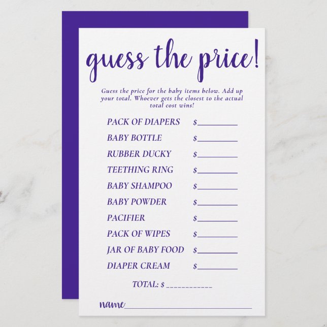 Preços Simples | Cartão de Jogo de Chá Roxo (Frente/Verso)