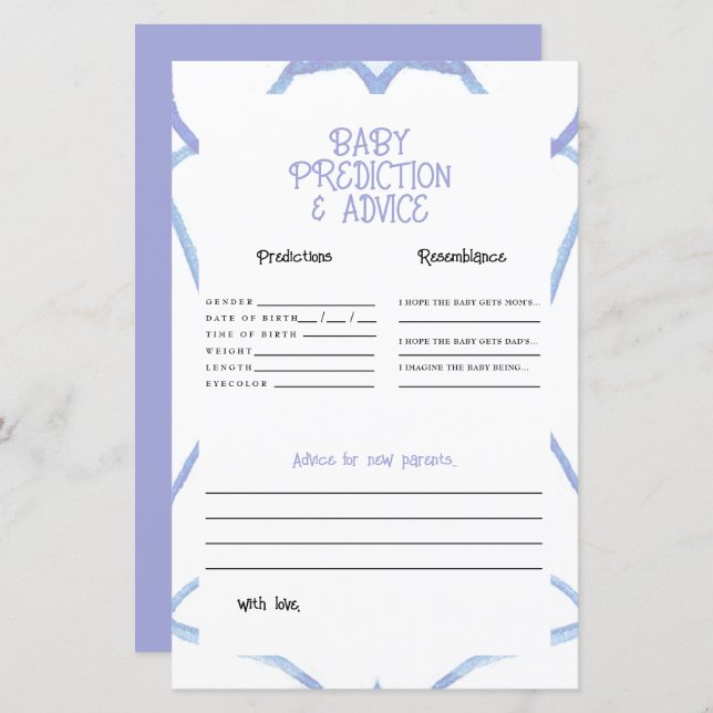 Predições de Bebê Azul e Branco (Frente/Verso)