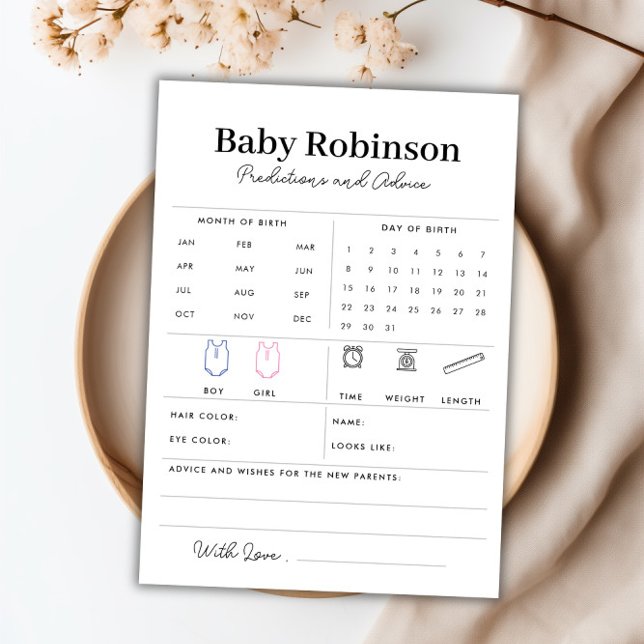 Predições de Chá de fraldas Personalizado e Cartão (Custom Baby Shower Predictions and Advice Card)