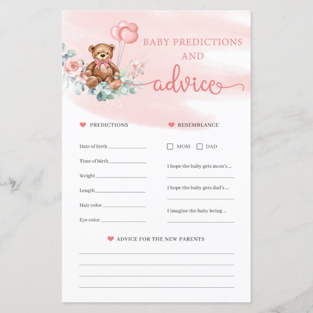 Predições do Urso de Teddy e Jogo de Cartão de Avi (Frente)