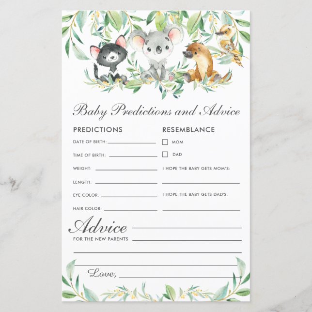 Predições e conselhos para bebês de animais austra (Frente)