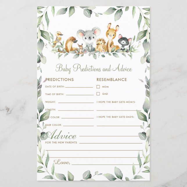 Predições e conselhos para bebês de animais austra (Frente)