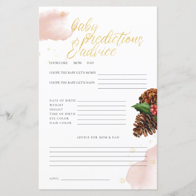 Predições e conselhos para bebês do Chá de fraldas (Frente)