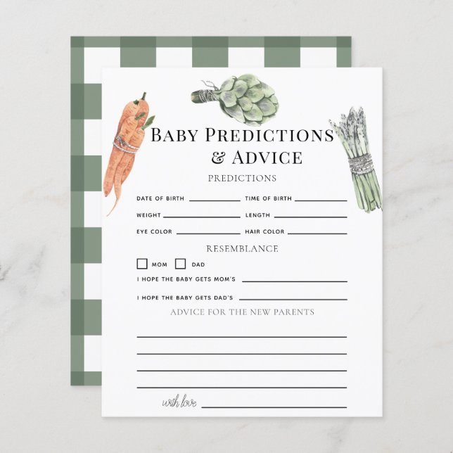 Predições e conselhos para bebês verdes vegetais (Frente/Verso)