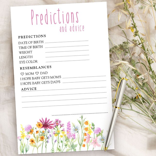 Predições e conselhos sobre Chás de fraldas de flo (Baby Shower Predictions and Advice Card from my Wildflower Meadow collection)