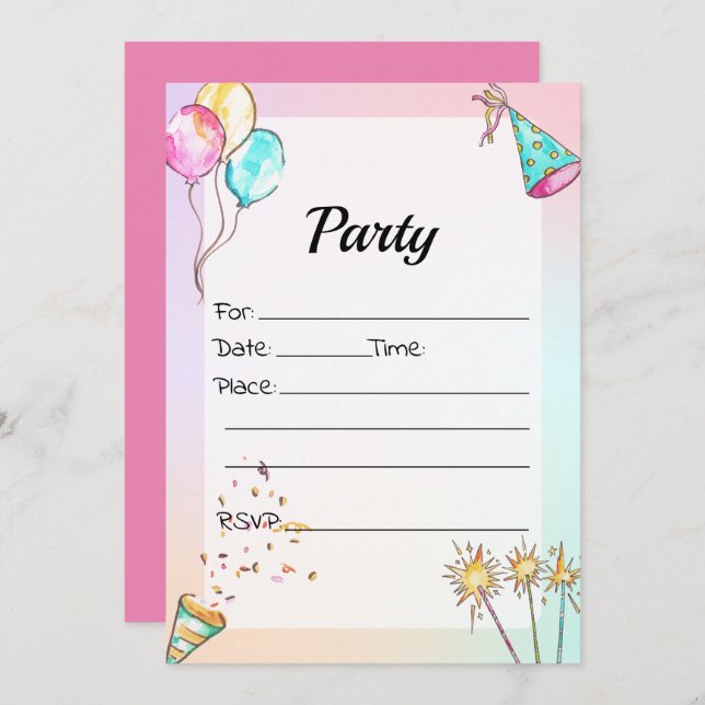 Preencha O Convite De Aniversário Do Vazio (Frente/Verso)