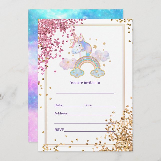 Preencher o Convite do Unicorn (Frente/Verso)