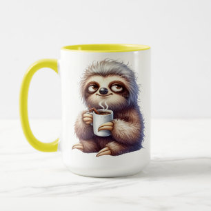 Preguiça com uma xícara de café