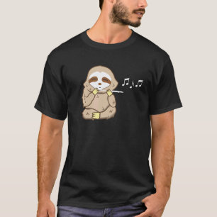Preguiça Engraçada Tocando Flauta Camiseta Instrum