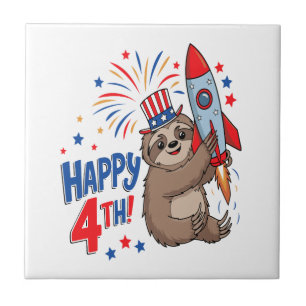 Preguiça Feliz Fogos de Artifício Foguete 4 de Jul