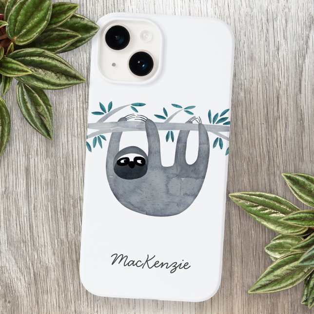 Preguiça Personalizada (Sloth watercolor personalized cell phone case)