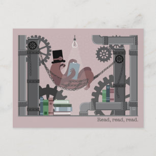 Preguiça Steampunk Lendo Cartões Postais