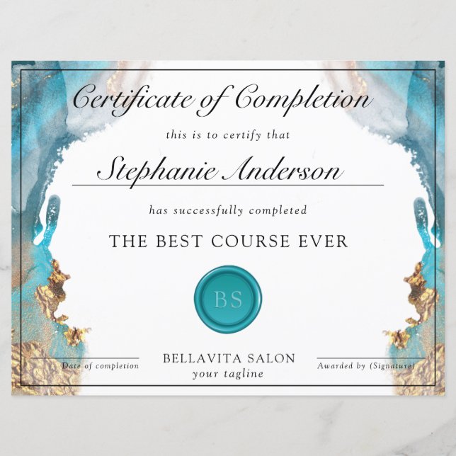 Prêmio De Aquarela Líquida Azul E Dourado Moderno (Frente)