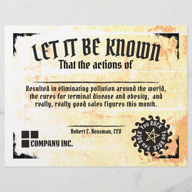 Prêmio de certificado de trabalho engraçado para v (Frente)