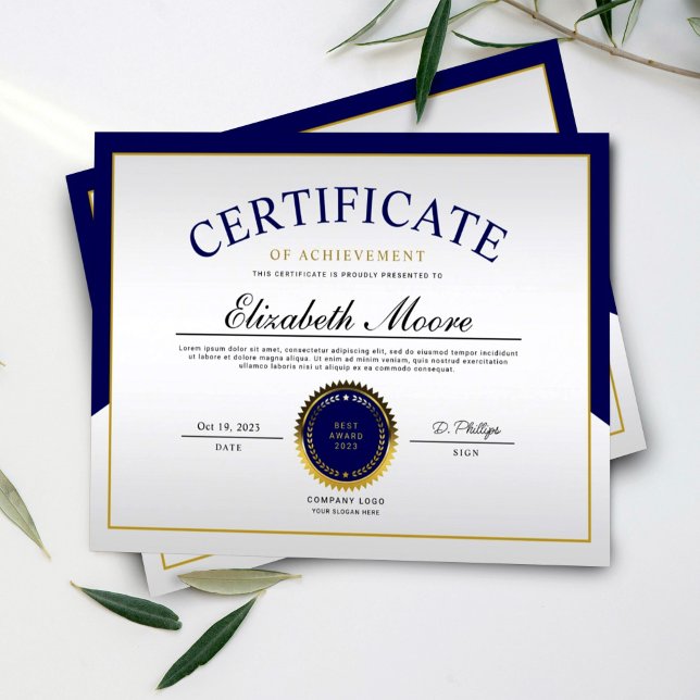 Prêmio do Certificado de Conquista Dourado Azul (Criador carregado)