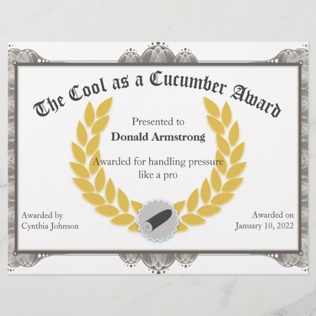 Prêmio Funny Funcionário - Legal como pepino (Frente)