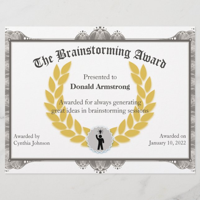 Prêmio Funny para Funcionários - Brainstorming (Frente)