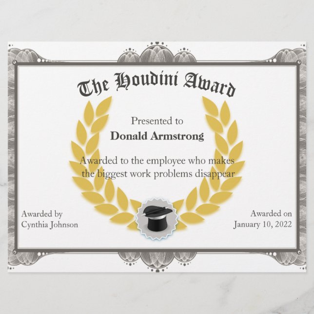 Prêmio Funny para Funcionários - Houdini (Frente)