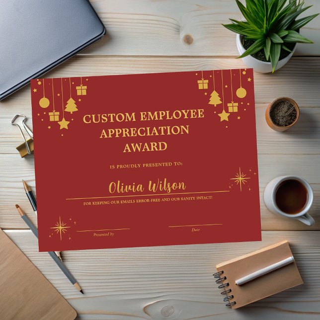 Prêmio Personalizado de Funcionário do Red Busines (Customized Red Business Holiday Employee Award)