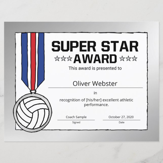 Prêmio Super Star de Voleibol Prêmio (Frente)