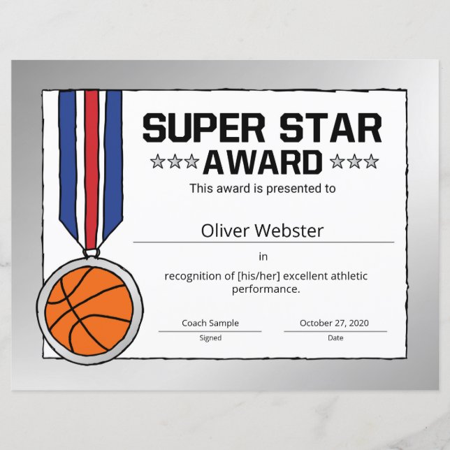 Prêmio Super Star: Jogador de Basquete Prêmio (Frente)