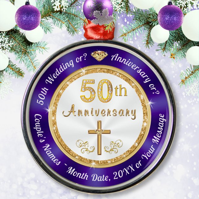 Premium, Ornamentos Personalizados de 50. º Aniver (Personalized 50th Anniversary Ornaments. 50th anniversary Christmas ornaments. Golden Anniversary!)