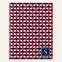 Preppy Basket Weave – Navy & Red Monogram