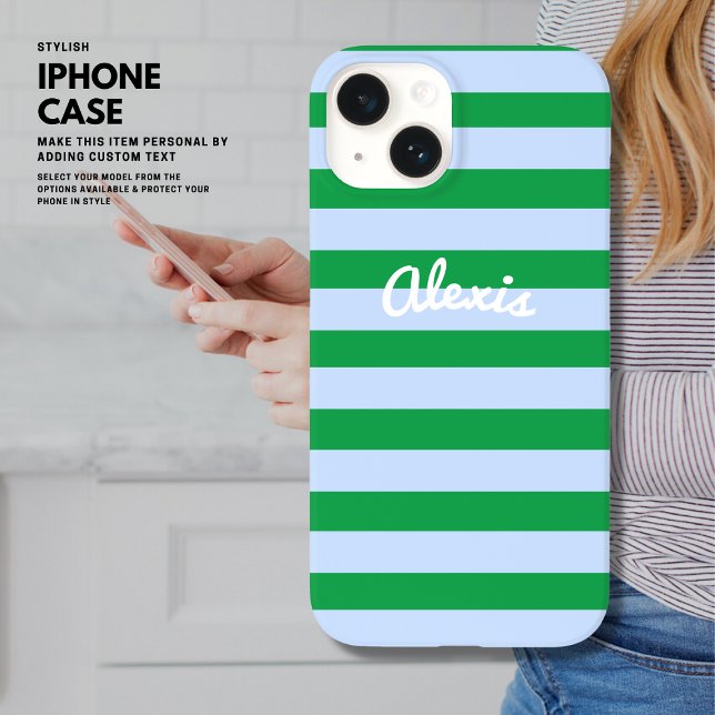 Preppy Bold Retro Stripe Verde Rosa Personalizado (Criador carregado)