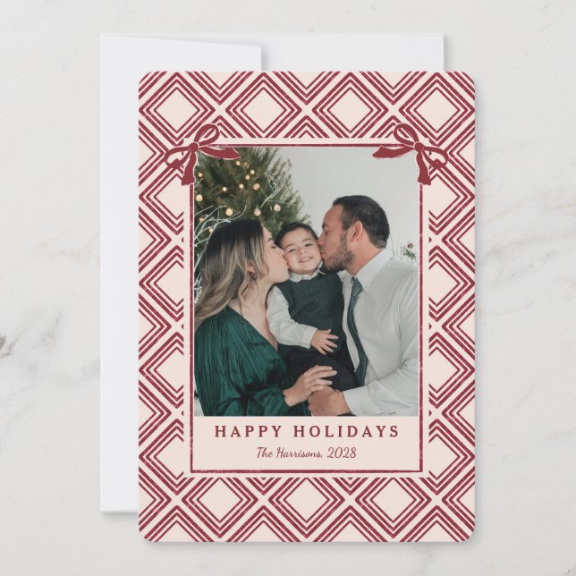 Preppy Burgundy Diamond Pattern Holiday Card (Frente)