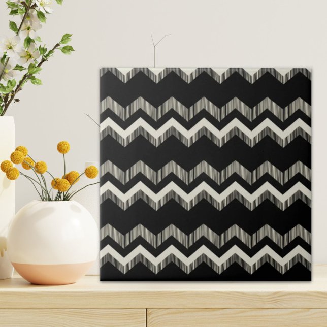 Preppy Girly Pattern Black And Cinza Chevron (Preppy Girly Pattern Black And Grey Chevron Tile)