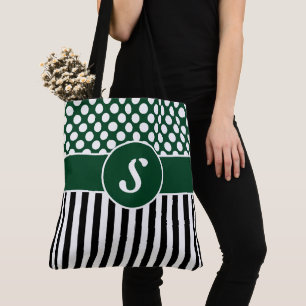 Preppy Green & White Stripes & Bolinhas Tote Bag