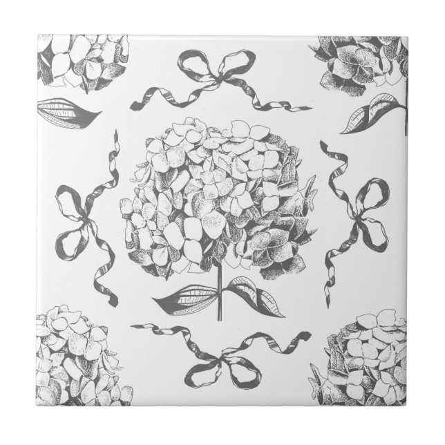 Preppy Hydrangea Arco Cinza Toile Sem Costura (Frente)