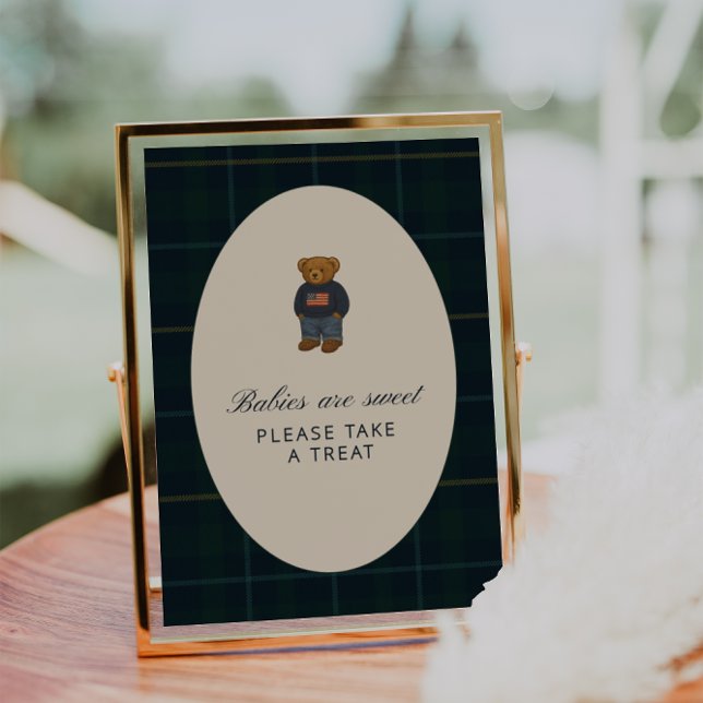 Preppy Polo Teddy Bear Baby Shower Treat Sign (Criador carregado)