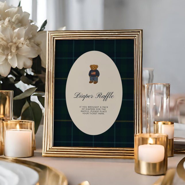 Preppy Polo Teddy Bear Diaper Raffle Sign (Criador carregado)