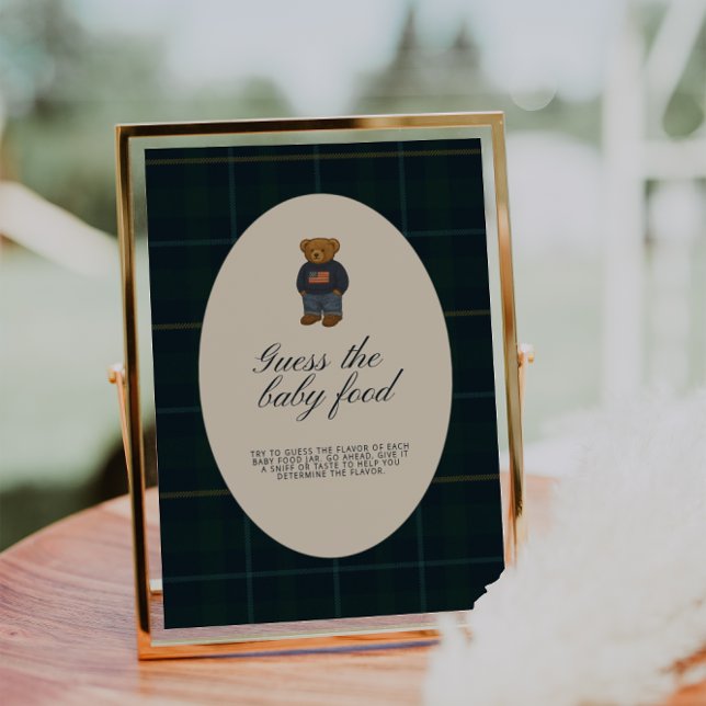 Preppy Polo Teddy Bear Guess the Baby Food Sign (Criador carregado)