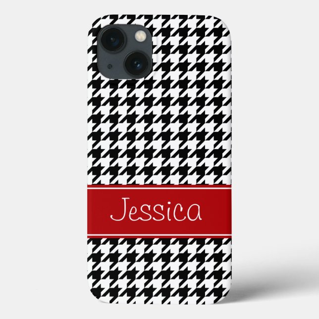 Preppy Red e Black Houndstooth Personalizado (Verso)