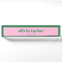 Preppy Rosa Verde Nome Moderno Espaço de Trabalho
