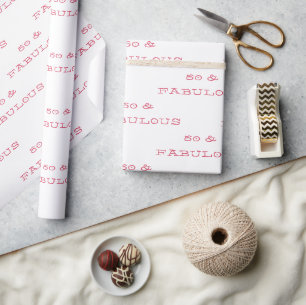 Presente 50 e Fabuloso papel de enrolamento de texto rosa d