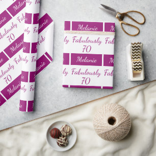 Presente 70 Birthday PINK Fabulosamente 70 Papel de Envolvi