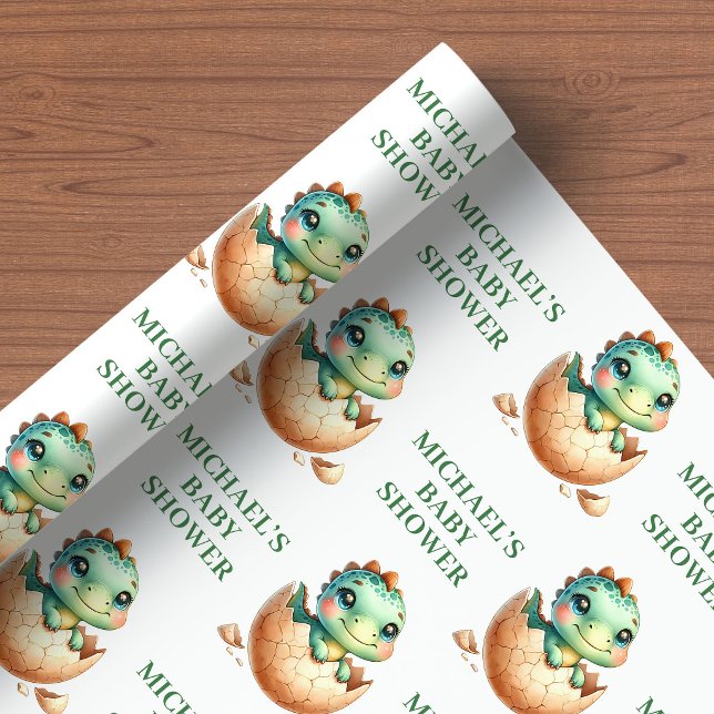 Presente Adorável Filhote Prestes a Nascer Papel de Present (Hatching soon baby shower packaging,
Cute baby boy dinosaur gifting ,
Personalized watercolor baby d)