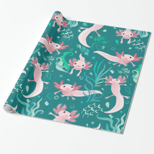 Presente Alotta Axolotls rosa em papel de enrolamento de fo