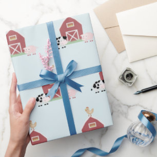 Presente Animais de exploração e papel de embalagem azul