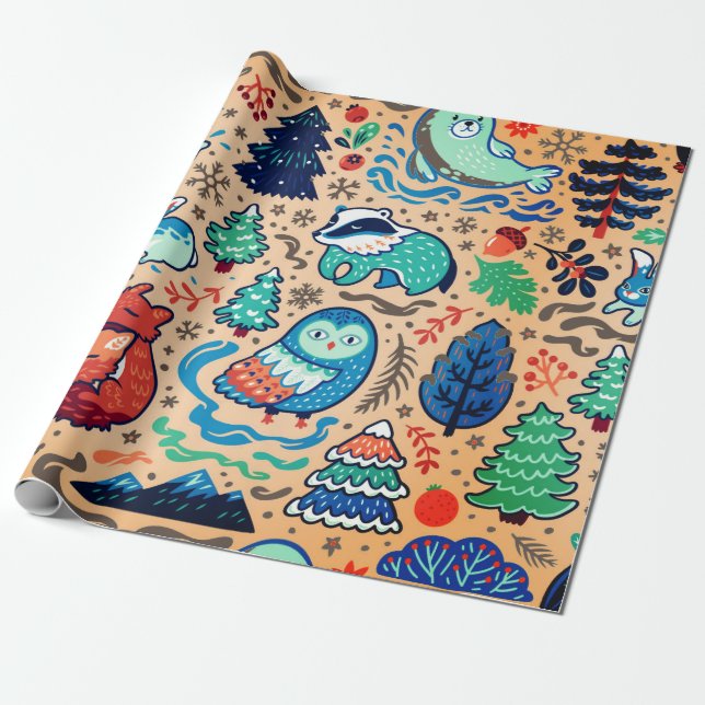 PRESENTE ANIMAIS NO PAPEL DE ACONDICIONAMENTO DE NATAL FLOR (Desenrolado)